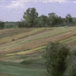 Vară târzie, marginea Chişinăului, 2002, ţesătură pe carton, ulei, 145x285 mm